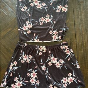 SHEIN Black Floral Sleeveless Two-Piece Pajama Set